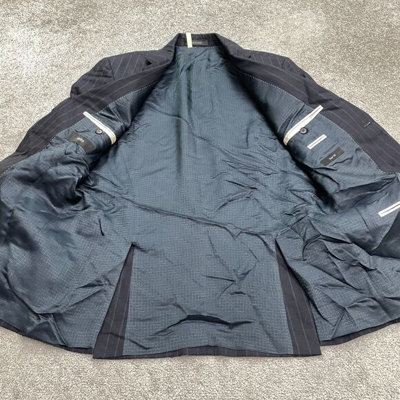 Boss Hugo Boss Super 120 Wool Blazer Suit Jacket Mens 38R Navy Blue Striped Work - Picture 3 of 13